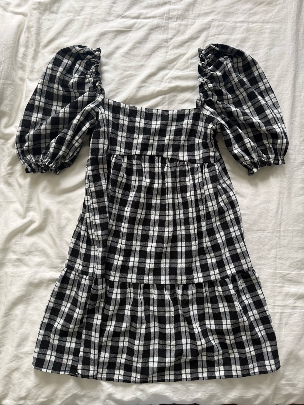 Black & White Gingham Square Neck Dress